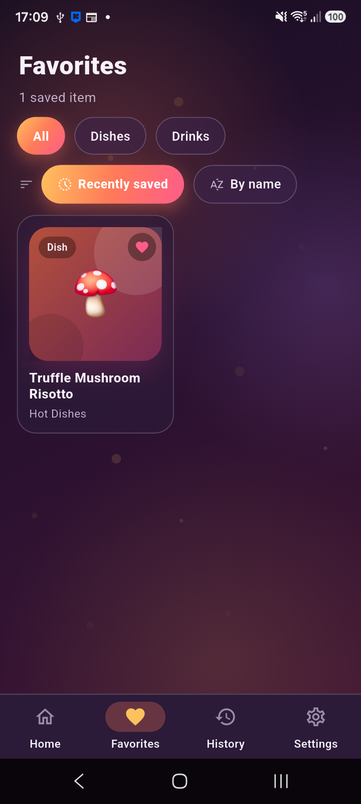 Culinary Palette favorites screen